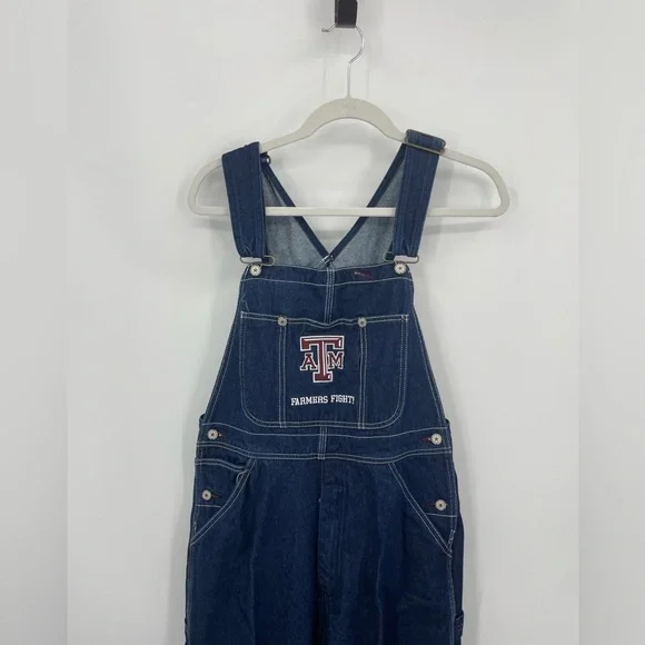 Texas A&M Team Jeans denim overalls dark wash farmers fight Sz M 32.5”